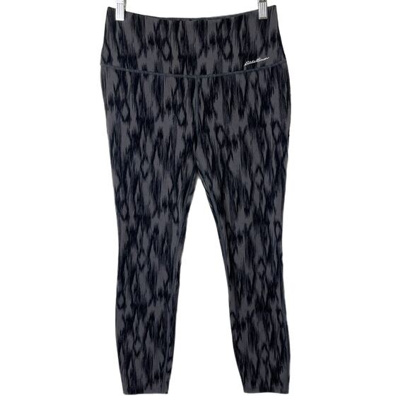 Eddie Bauer Women's Athletic Leggings S Gray & Black Ikat Print Cropped Mid Rise - Picture 2 of 11